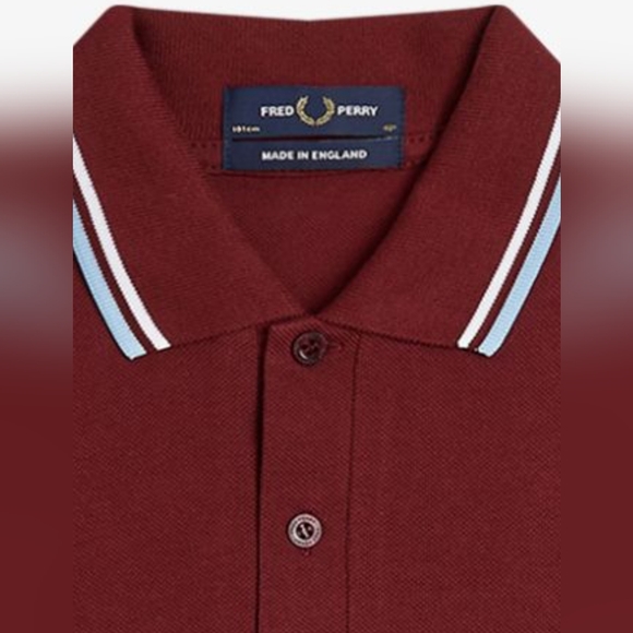 Fred Perry Twin Tipped Polo Shirt Maroon/White/Ice MADE IN ENGLAND - Picture 9 of 13